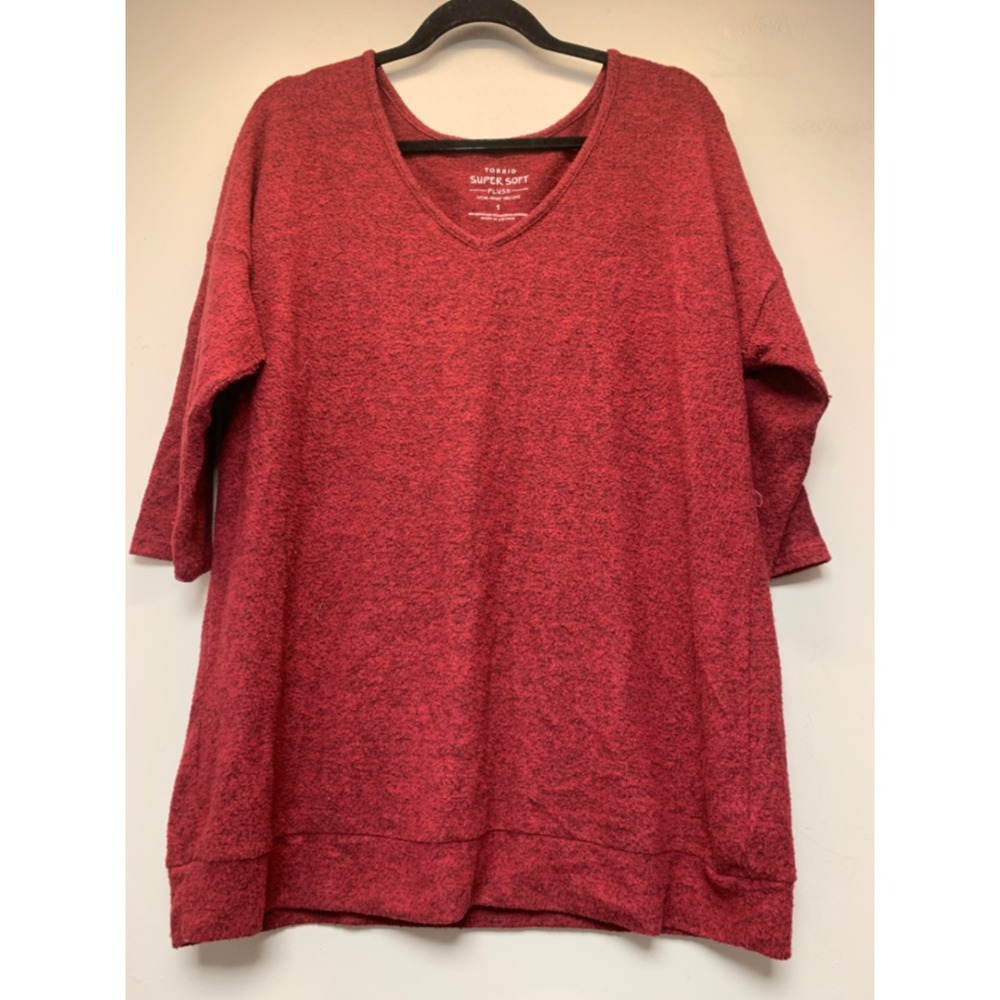 Torrid Super Soft‎ Plush Tunic Women 1 Burgundy Red Excellent V-Neck 3/4 Sleeve